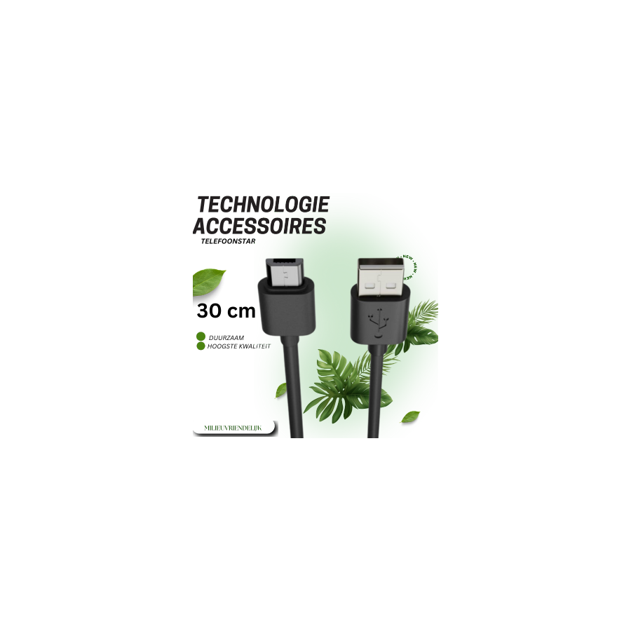 USB naar Micro USB Kabel &ndash; 30cm &ndash; Snelladen &amp; Data &ndash; Compact &amp; Effici&euml;nt
