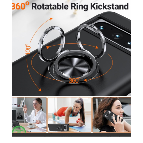 Hoesje voor Google Pixel 8 Zwart Anti-Drop Ring Armor – foto 5