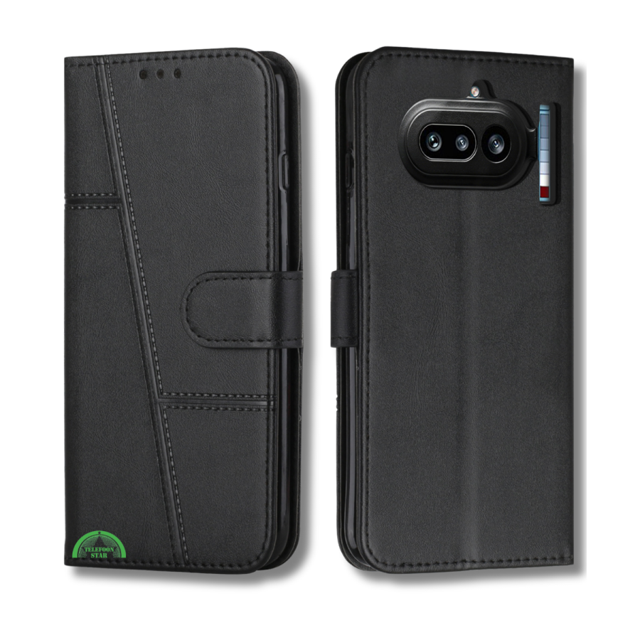 Nothing Phone 4a Zwart Wallet Hoesje met Standaardfunctie 360 graden volledige bescherming
