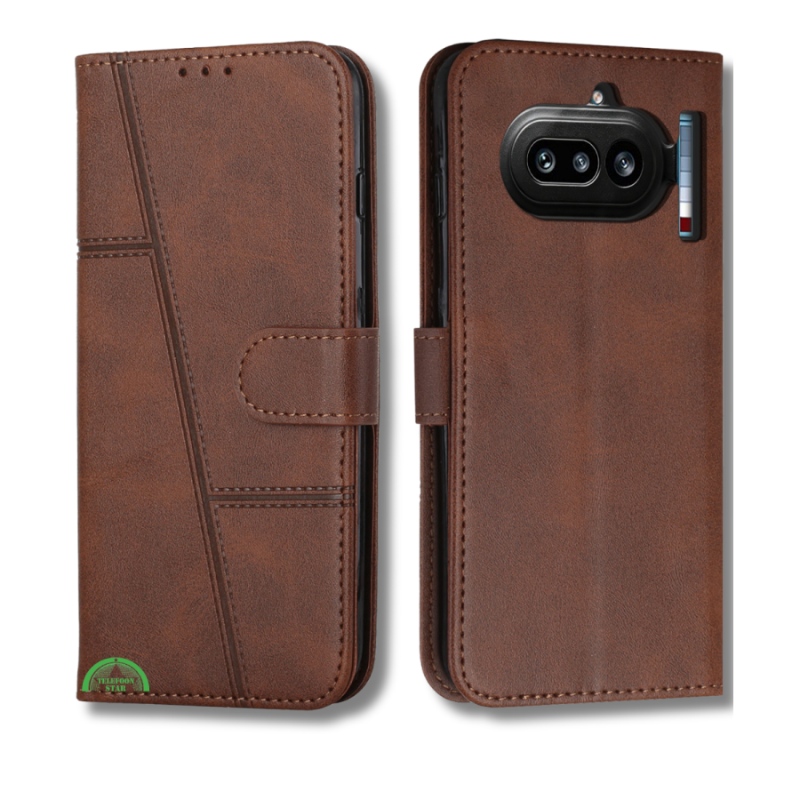 Nothing Phone 4a Bruin Wallet Hoesje met Standaardfunctie 360 graden volledige bescherming
