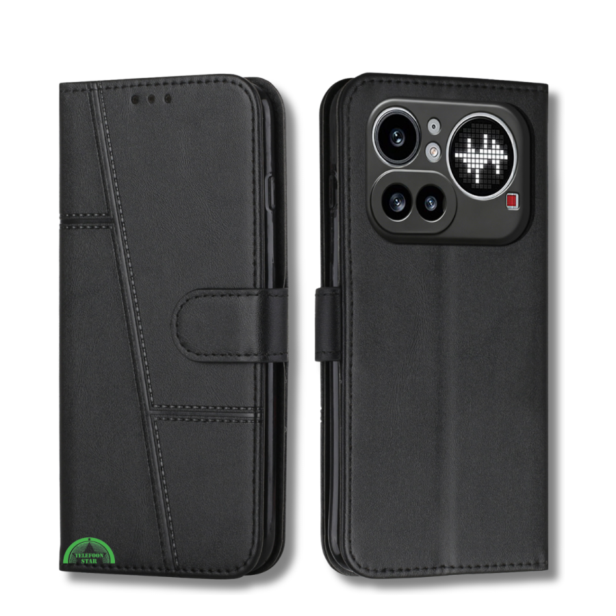 Nothing Phone 4a Pro Zwart Wallet Hoesje met Standaardfunctie 360 graden volledige bescherming