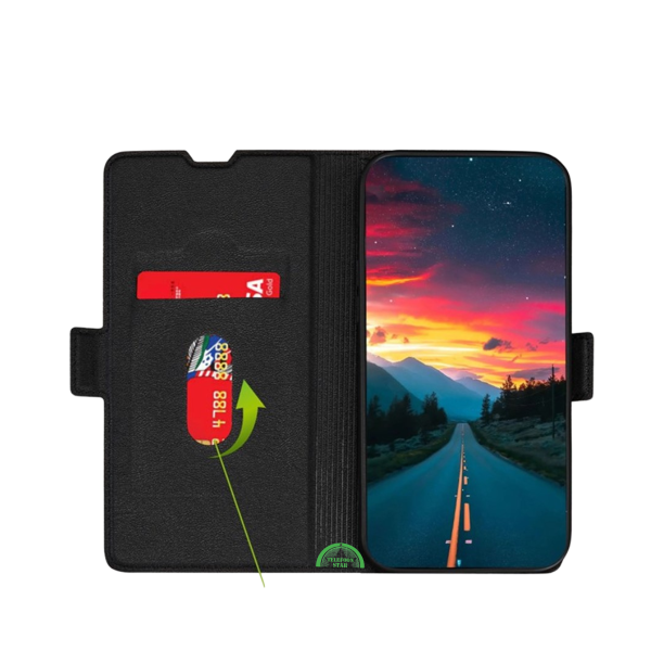 Google Pixel 10a Bookcase Hoesje Zwart Leren Look Met Pasjeshouder – foto 2