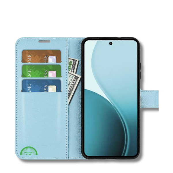 Hoesje voor Oppo Reno 14F Lichtblauwe Bookcase Premium kunstleer volledig – foto 2