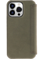 iPhone 15 Pro 100% Leer hoesje | Lederen Bookcase | Minimalistisch | Olijfgroen