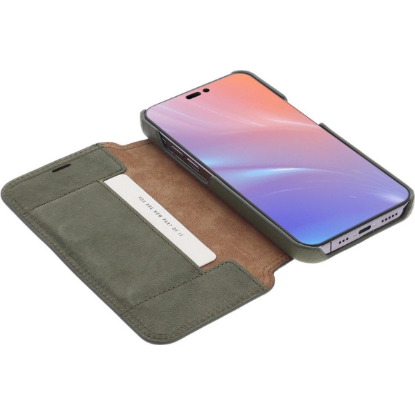 iPhone 15 Pro Max 100% Leer hoesje | Lederen Bookcase | Minimalistisch | Olijfgroen – foto 2