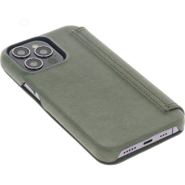 iPhone 15 Pro Max 100% Leer hoesje | Lederen Bookcase | Minimalistisch | Olijfgroen – foto 3