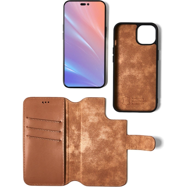 iPhone 15 Pro 2 in 1 Hoesje | 100% Leer | Minimalistisch | Bruin – foto 5