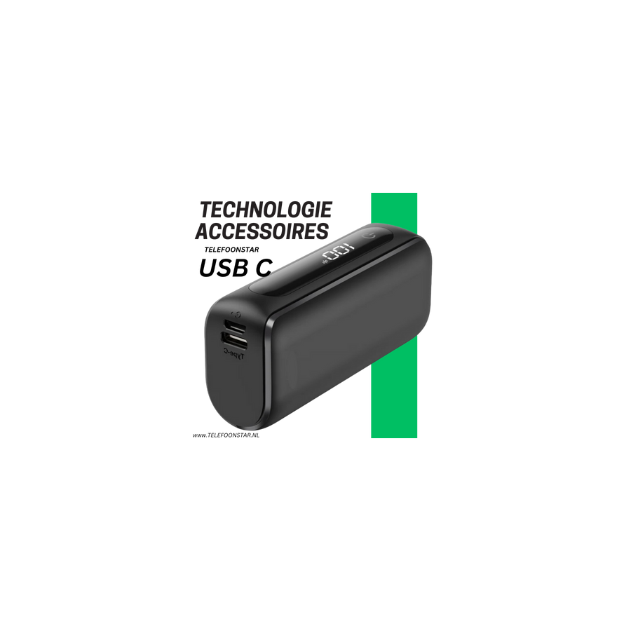 Telefoonstar PocketCharge 5000 &ndash; Compacte Powerbank met USB &amp; Type-C