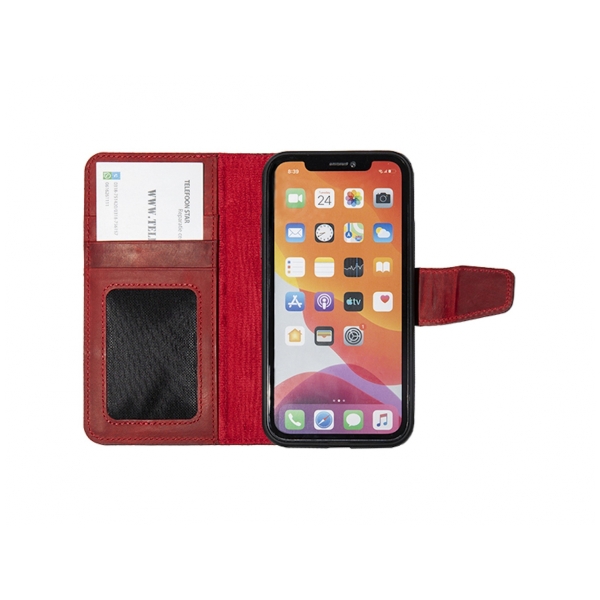 iPhone 15 Plus 100% leer hoesje | Ruimte voor drie pasjes | 2 in 1 functie | Rood – foto 5