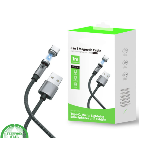 Magnetische Oplaadkabel &ndash; Huismerk &ndash; 360&deg; Draaibaar | Inclusief USB-C &amp; Micro-USB Adapter – foto 4