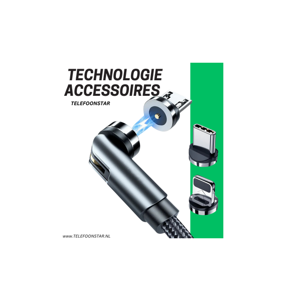 Magnetische Oplaadkabel &ndash; Huismerk &ndash; 360&deg; Draaibaar | Inclusief USB-C &amp; Micro-USB Adapter – foto 6