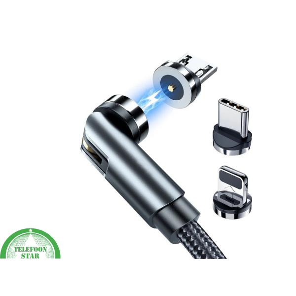 Magnetische Oplaadkabel &ndash; Huismerk &ndash; 360&deg; Draaibaar | Inclusief USB-C &amp; Micro-USB Adapter – foto 2