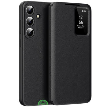 Samsung Galaxy A17 5G Elite View Bookcase Hoesje Zwart Smart Window Cover met Kaarthouder