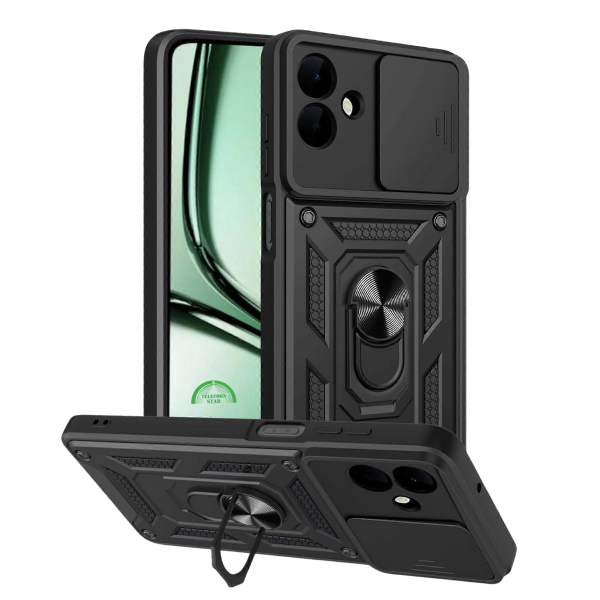 Hoesje voor Samsung Galaxy A07 Zwart Armor Ring Kickstand Case, Slank – foto 3
