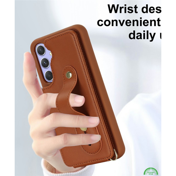 Samsung Galaxy S26 Case Kickstand Card Slots Leather Coated TPU Cover with Shoulder Strap Bruin – foto 4
