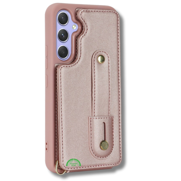Samsung Galaxy S26 Case Kickstand Card Slots Leather Coated TPU Cover with Shoulder Strap Roze – foto 7