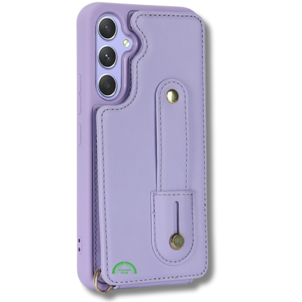 Samsung Galaxy S26 Case Kickstand Card Slots Leather Coated TPU Cover with Shoulder Strap Paars – foto 6