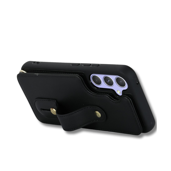 Samsung Galaxy S26 Case Kickstand Card Slots Leather Coated TPU Cover with Shoulder Strap - Black – foto 3