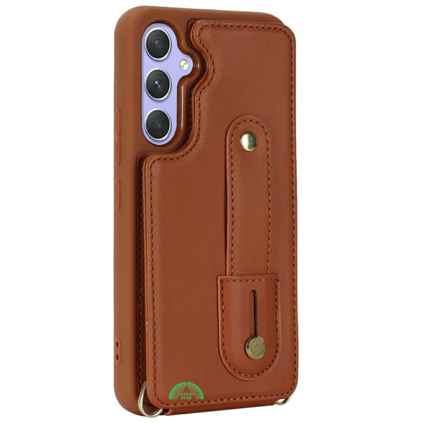 Samsung Galaxy S26 Case Kickstand Card Slots Leather Coated TPU Cover with Shoulder Strap Bruin – foto 6