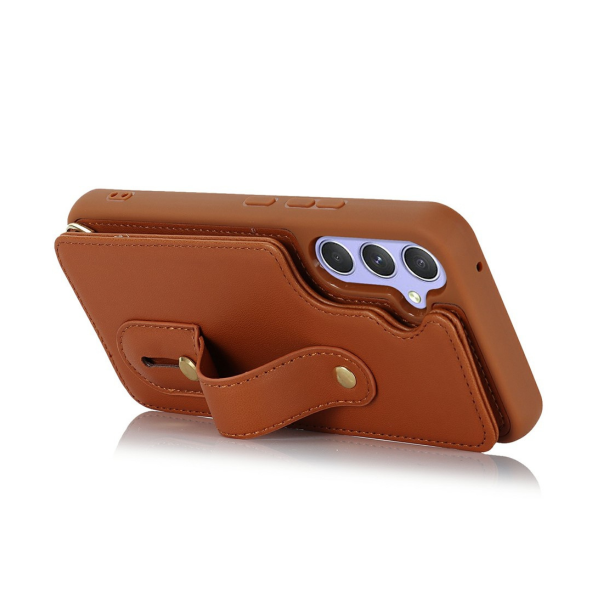 Samsung Galaxy S26 Case Kickstand Card Slots Leather Coated TPU Cover with Shoulder Strap Bruin – foto 2