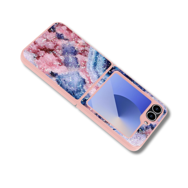 Samsung Galaxy Z Flip 7 Marmer Glitter Hoesje Blauw-Roze – foto 5