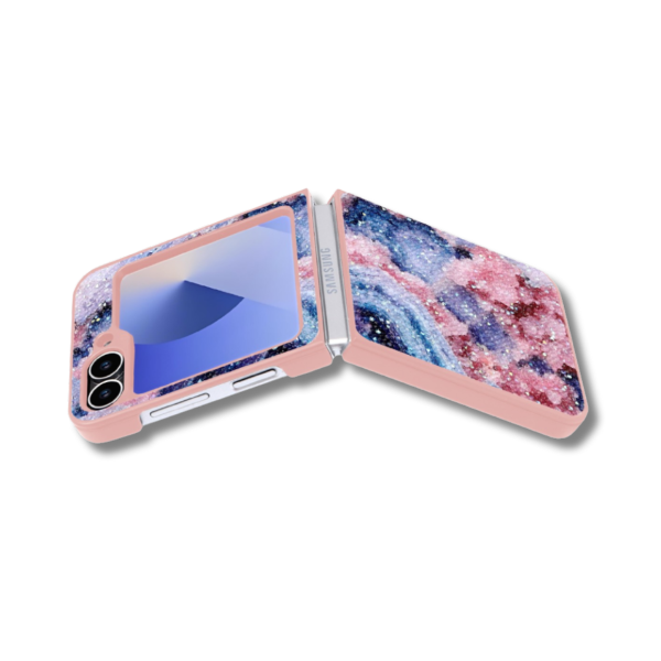 Samsung Galaxy Z Flip 7 Marmer Glitter Hoesje Blauw-Roze – foto 4