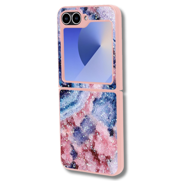 Samsung Galaxy Z Flip 7 Marmer Glitter Hoesje Blauw-Roze – foto 3