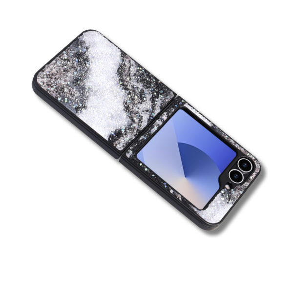 Samsung Galaxy Z Flip 7 Marmer Glitter Hoesje Zwart-Grijs – foto 5
