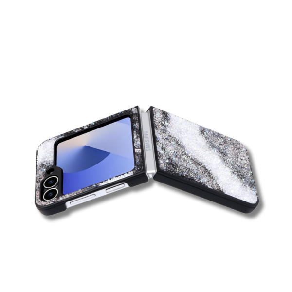 Samsung Galaxy Z Flip 7 Marmer Glitter Hoesje Zwart-Grijs – foto 4