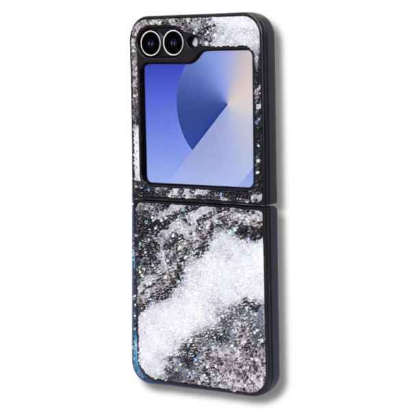 Samsung Galaxy Z Flip 7 Marmer Glitter Hoesje Zwart-Grijs – foto 3