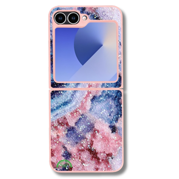 Samsung Galaxy Z Flip 7 Marmer Glitter Hoesje Blauw-Roze – foto 6