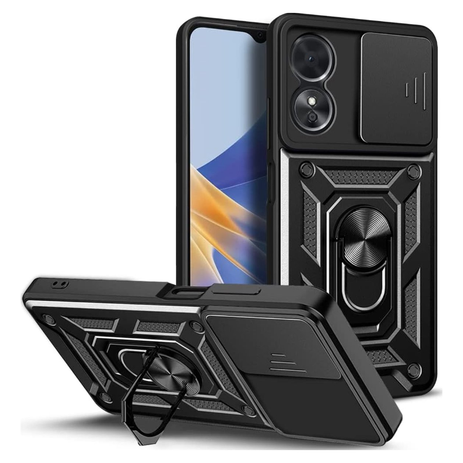 Xcover 7 Hoesjes Achterkant Zwart Camera Slider Kickstand Ring Armor