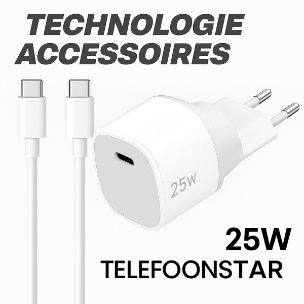 25W Snellader met USB-C naar USB-C Kabel &ndash; Compacte Oplader – foto 6