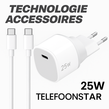 25W Snellader met USB-C naar USB-C Kabel &ndash; Compacte Oplader