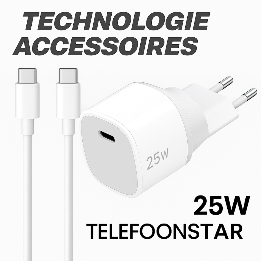 25W Snellader met USB-C naar USB-C Kabel &ndash; Compacte Oplader