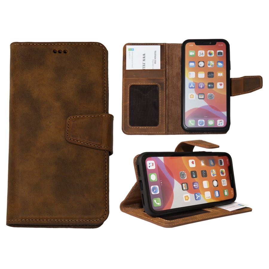 Hoesje Samsung Galaxy S25 Plus 100% leer Boekmodel 2 in 1 Bruin