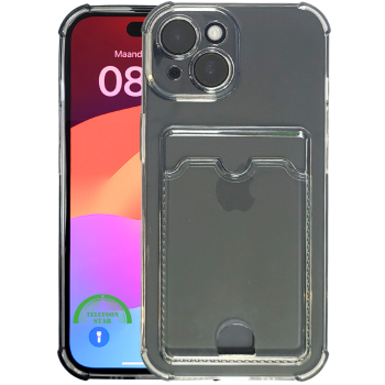 iPhone 15 Hoesje met Pasjeshouder &ndash; Transparant & Valbestendig