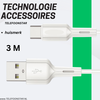 USB-A naar USB-C Kabel &ndash; 3 Meter &ndash; Data & Opladen &ndash; Extra Lang & Betrouwbaar