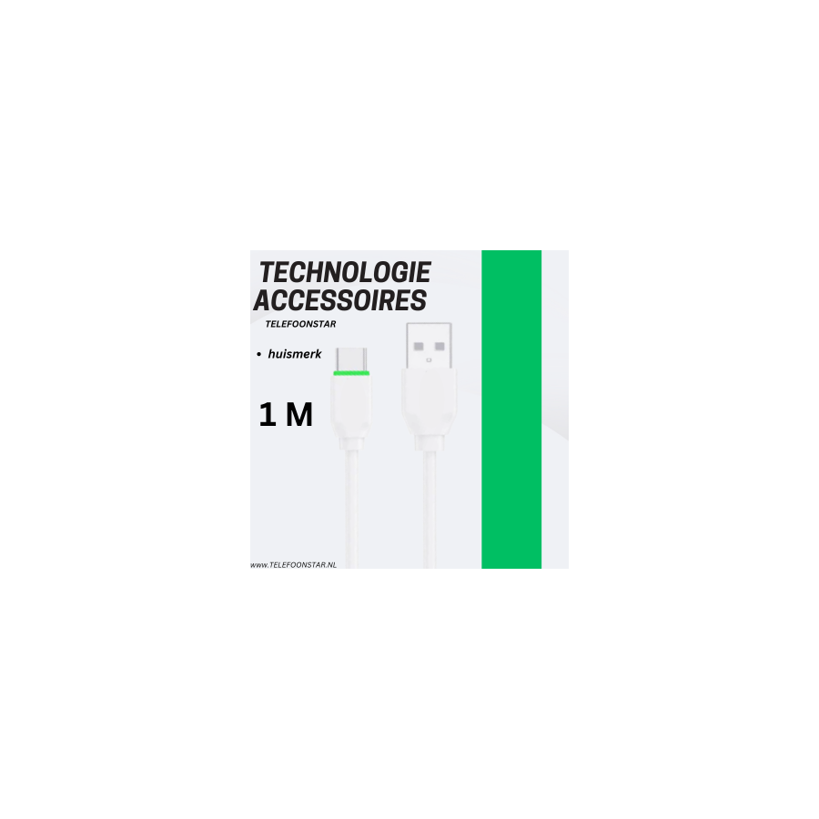 USB-A naar USB-C Kabel &ndash; Snelladen tot 18W &ndash; 1 Meter &ndash; Stevig &amp; Snel