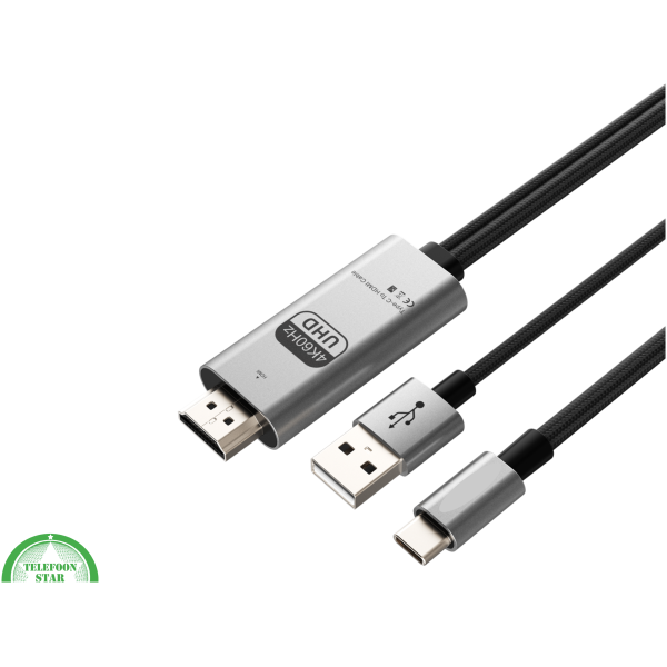 USB-C naar HDMI Kabel met USB-A Power &ndash; 4K 60Hz &ndash; Voor Laptops, Tablets &amp; Smartphones – foto 3