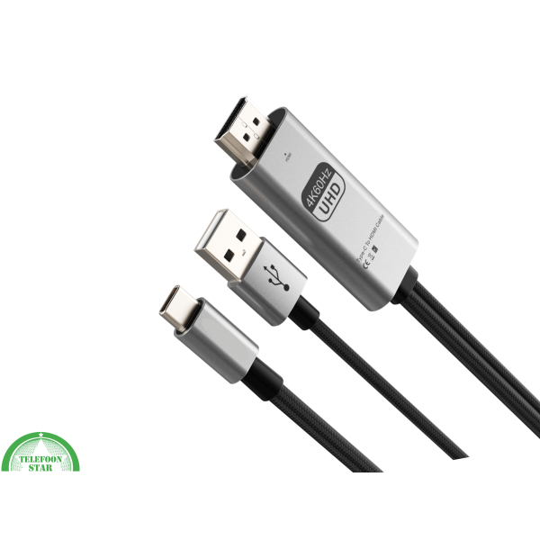 USB-C naar HDMI Kabel met USB-A Power &ndash; 4K 60Hz &ndash; Voor Laptops, Tablets &amp; Smartphones – foto 2
