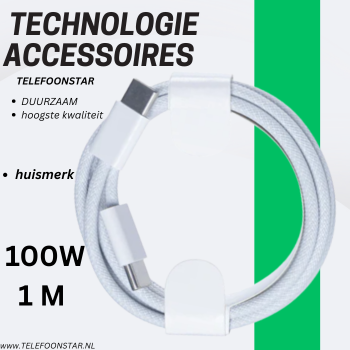 USB-C naar USB-C Snellaadkabel 100W 1 Meter Gevlochten Nylon &ndash; iPhone 18 Serie