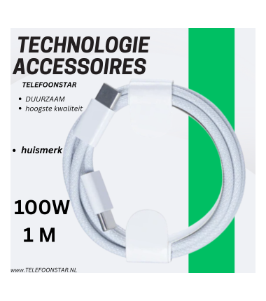 USB-C naar USB-C Snellaadkabel 100W 1 Meter Gevlochten Nylon &ndash; iPhone 18 Serie