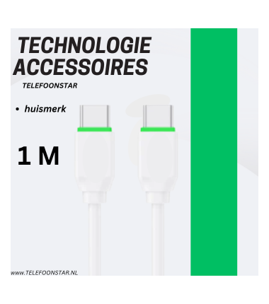 USB-C naar USB-C Kabel &ndash; Snel Opladen tot 60W &ndash; Data & Power &ndash; Stevig & Flexibel &ndash; 1 Meter