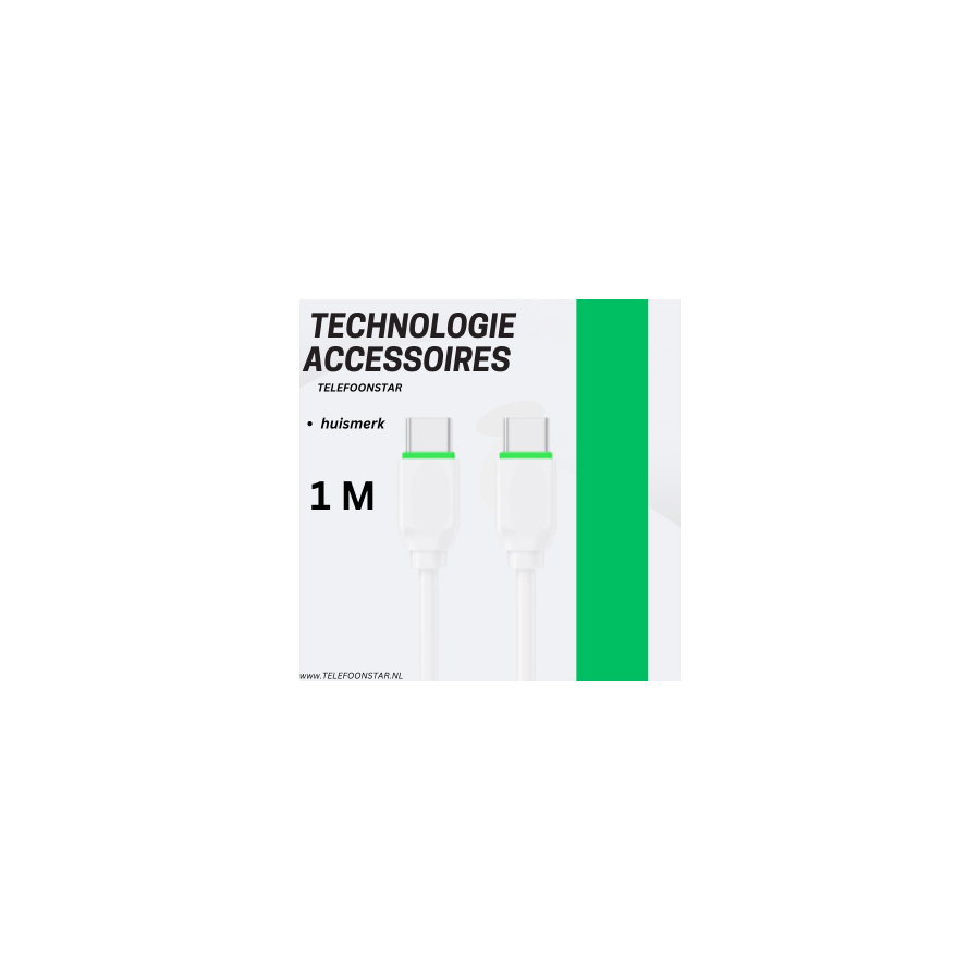USB-C naar USB-C Kabel &ndash; Snel Opladen tot 60W &ndash; Data &amp; Power &ndash; Stevig &amp; Flexibel &ndash; 1 Meter