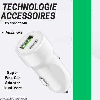 USB-C + USB-A Autolader &ndash; Snellader voor in de Auto &ndash; 2 Poorten &ndash; Compact & Krachtig