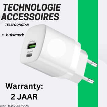 USB-C + USB-A Snellader &ndash; Power Delivery & Quick Charge 3.0 &ndash; 2-Poorts Wandadapter &ndash; Compact en Krachtig