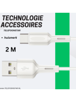 USB naar USB-C Kabel &ndash; 2 Meter &ndash; 2.4A Output &ndash; Snelladen & Data &ndash; Wit