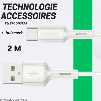 USB naar USB-C Kabel &ndash; 2 Meter &ndash; 2.4A Output &ndash; Snelladen & Data &ndash; Wit