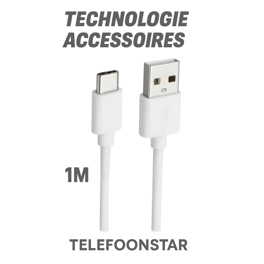 USB to Type C Kabel Snel lader (1m) Wit - Snel opladen - Geschikt voor alle smartphones